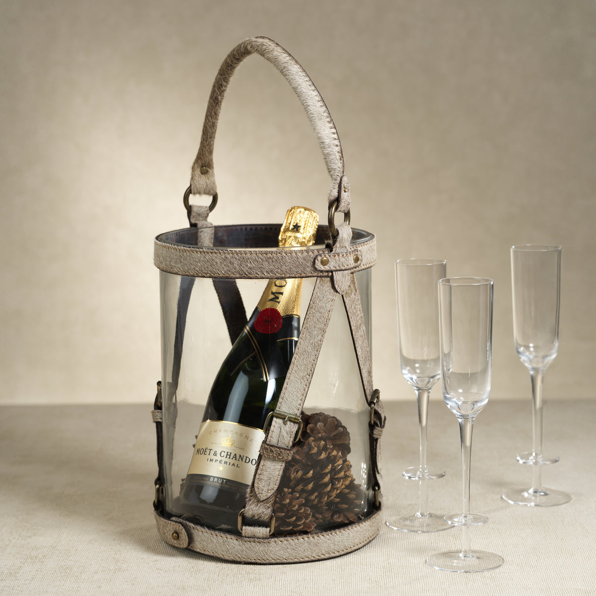 St. Moritz Hair-On-Hide Leather Glass Hurricane / Ice Bucket