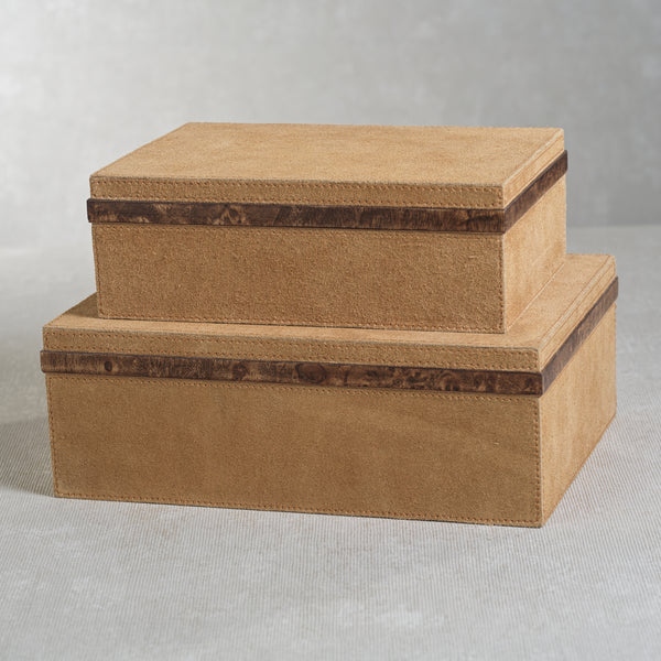 Cortina Suede Decorative Box, Burlwood Trim, Large