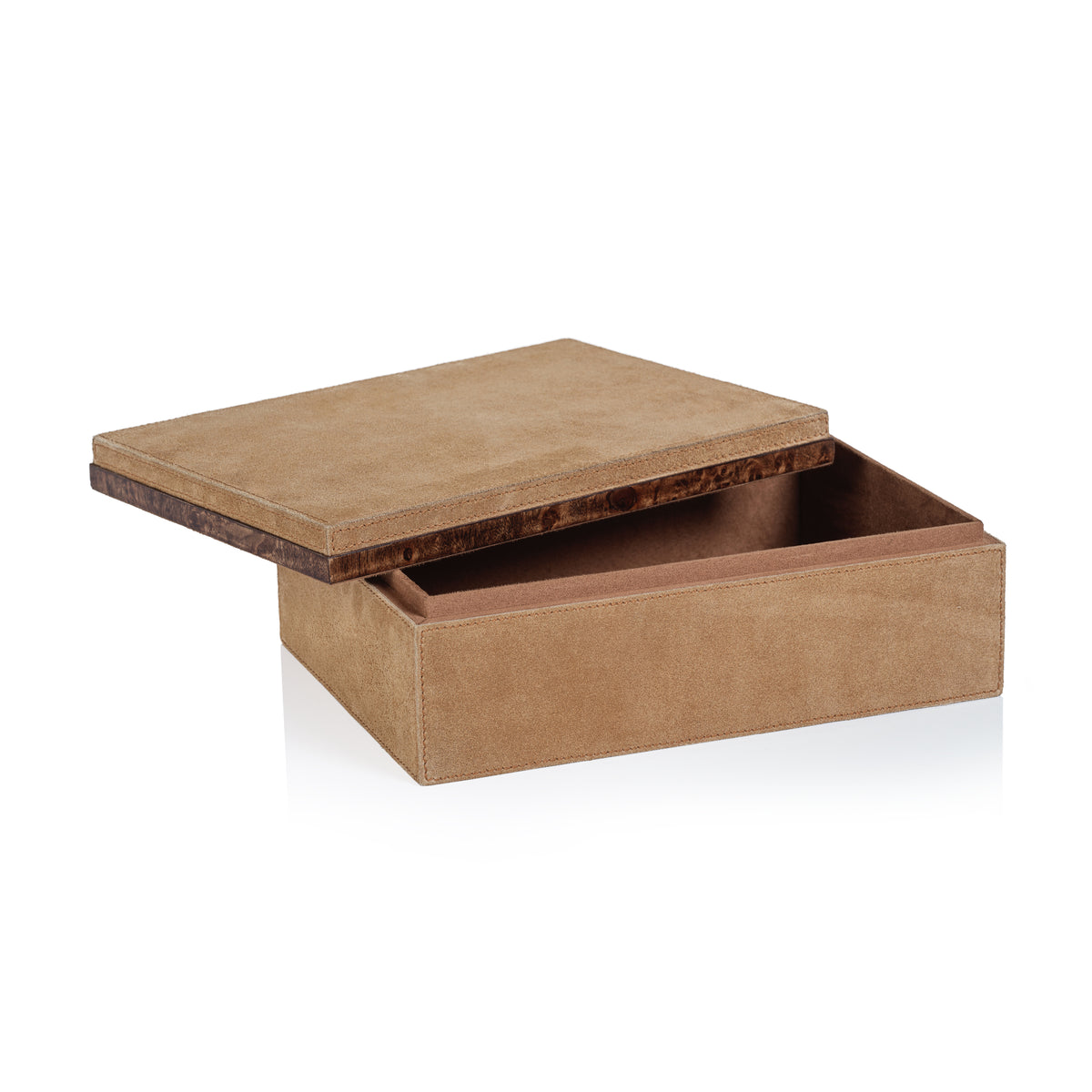 Cortina Suede Decorative Box, Burlwood Trim, Large