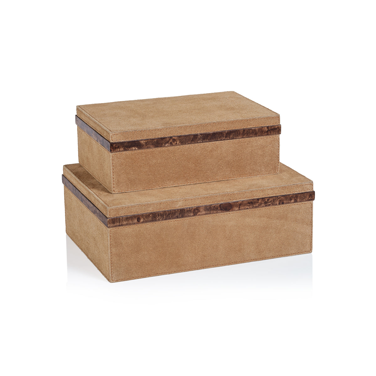 Cortina Suede Decorative Box, Burlwood Trim, Large