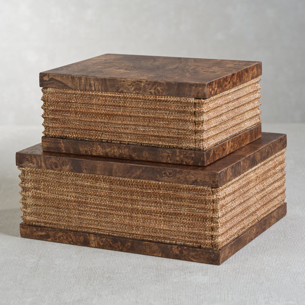 Rosso Burlwood & Raffia Decorative Box, Small