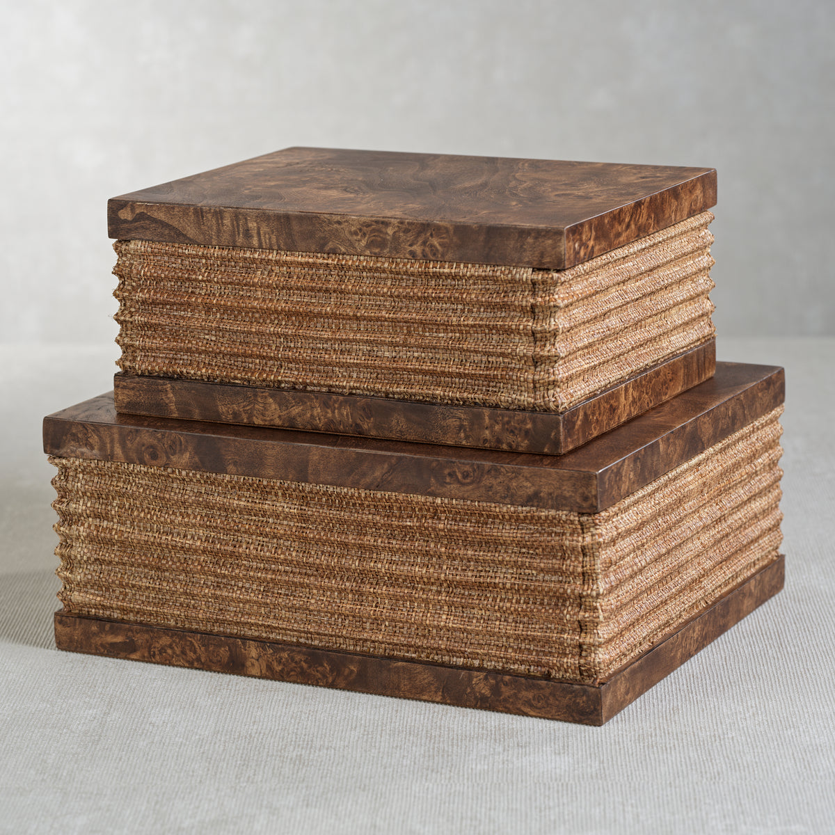 Rosso Burlwood & Raffia Decorative Box, Large