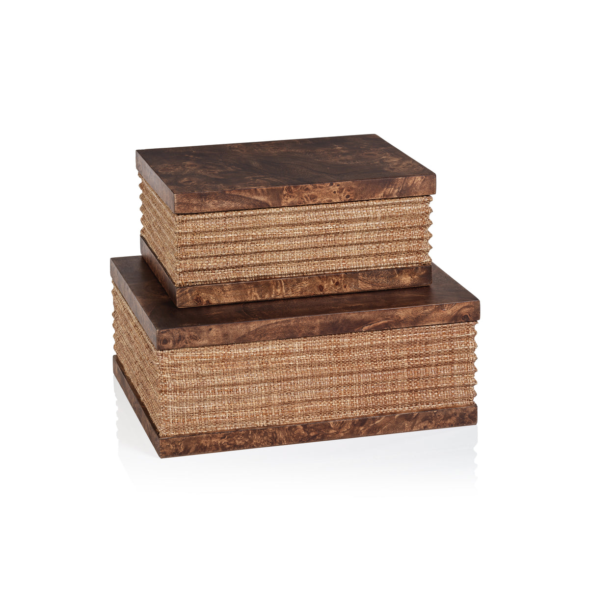 Rosso Burlwood & Raffia Decorative Box, Large