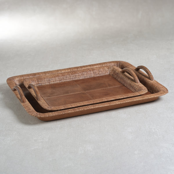 Rosso Leather & Raffia Serving Tray, Large