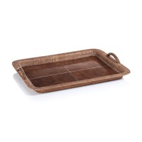 Rosso Leather & Raffia Serving Tray, Large