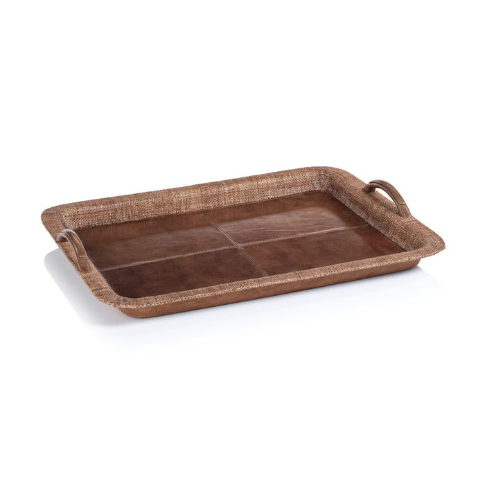 Rosso Leather & Raffia Serving Tray, Large