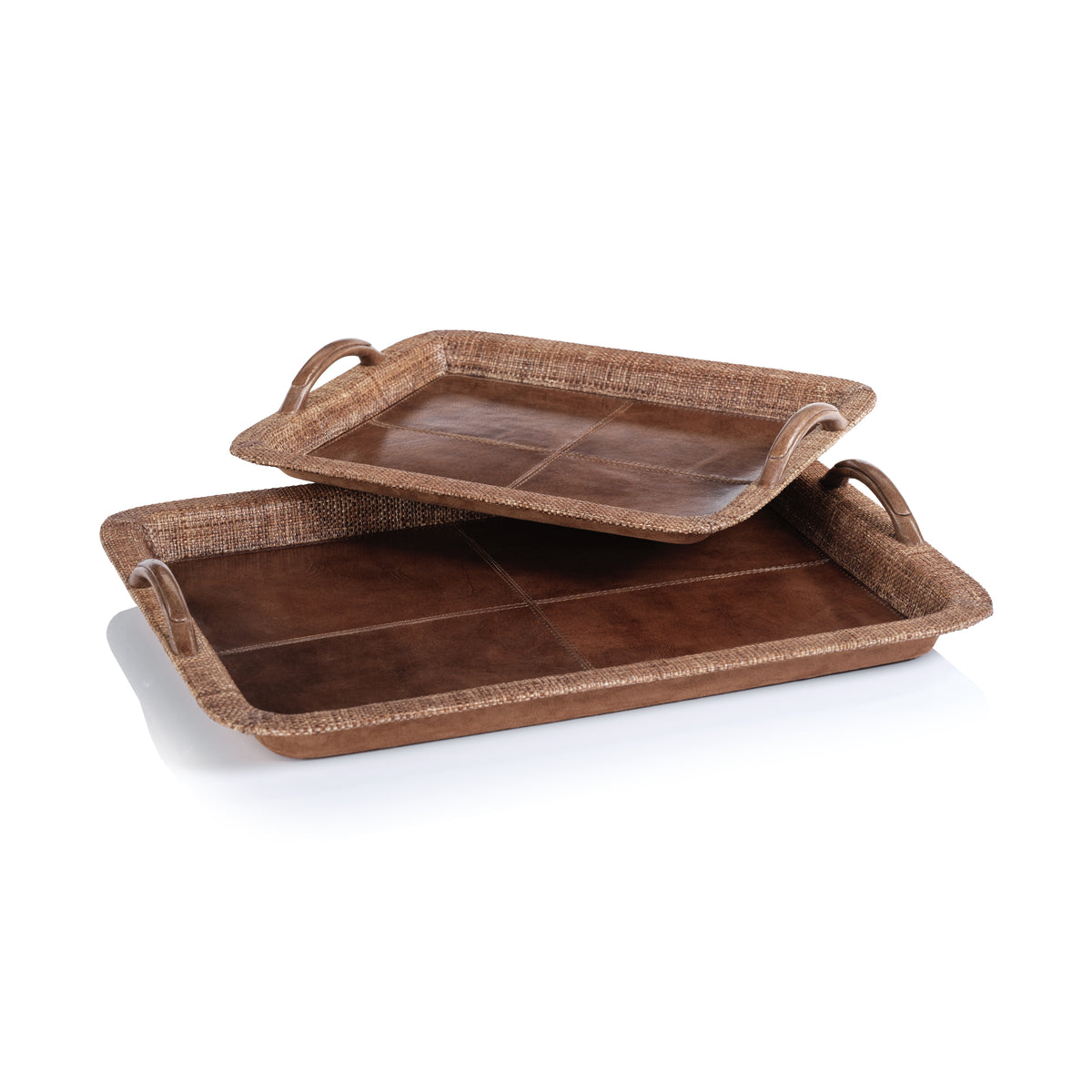 Rosso Leather & Raffia Serving Tray, Large