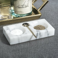 White Marble Salt & Pepper Dish with Spoon