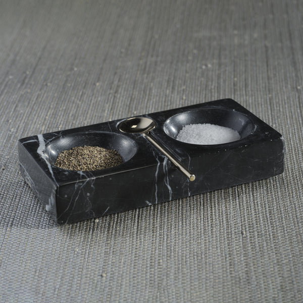 Black Marble Salt & Pepper Dish with Spoon