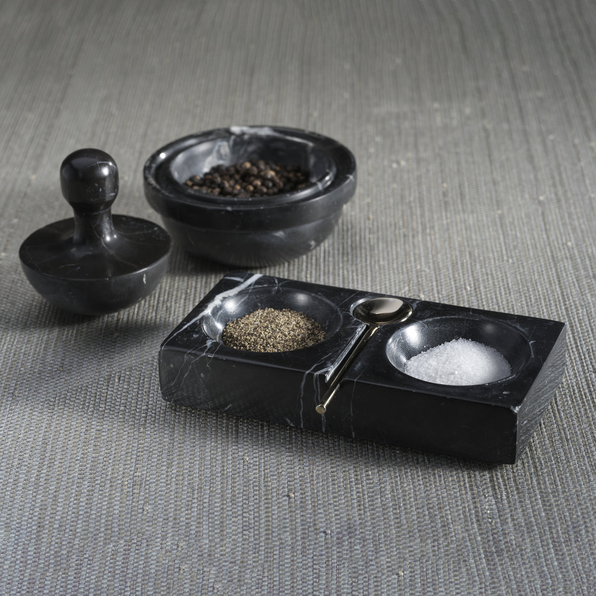 Black Marble Salt & Pepper Dish with Spoon