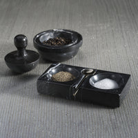 Black Marble Salt & Pepper Dish with Spoon