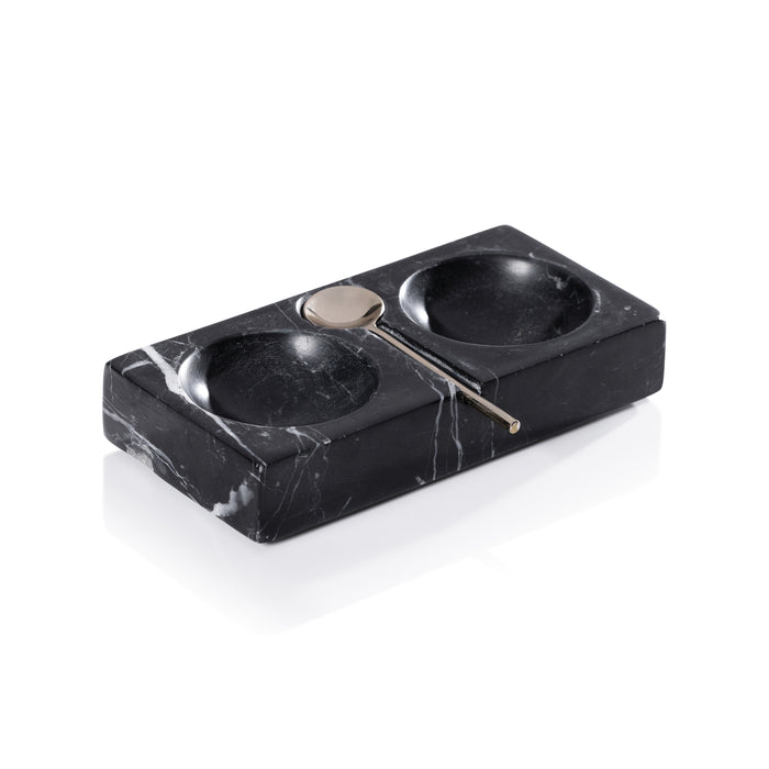 Black Marble Salt & Pepper Dish with Spoon