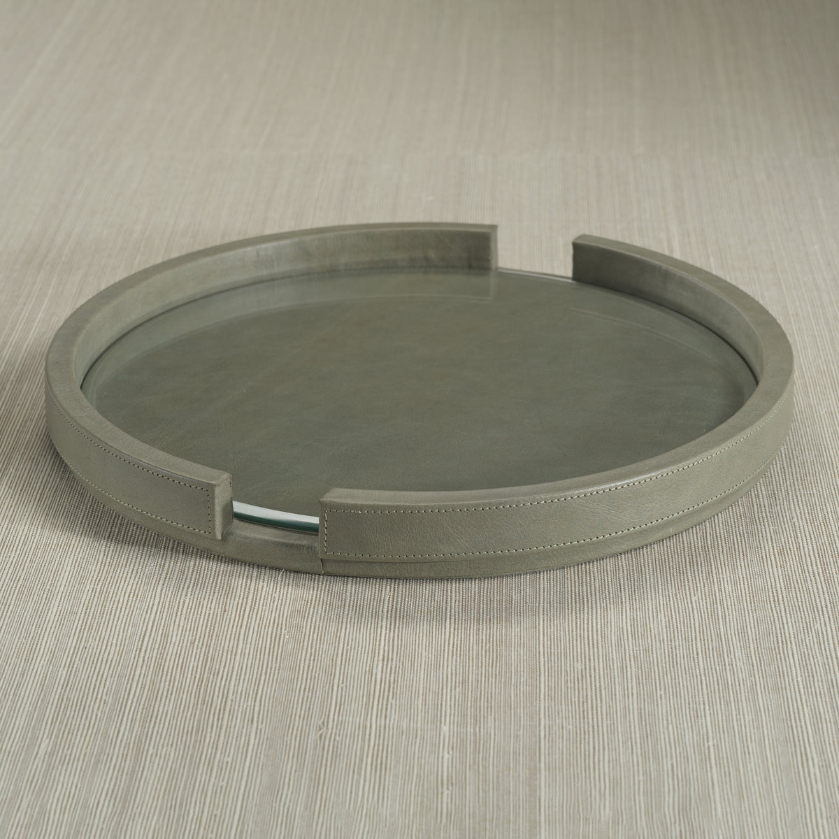 Ruvo Sage Leather Serving Tray with Glass Insert