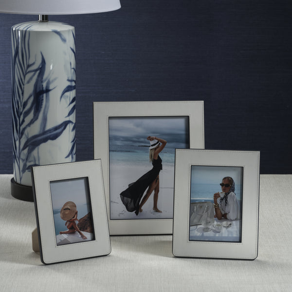 Nappa White & Navy Leather Photo Frame 4x6