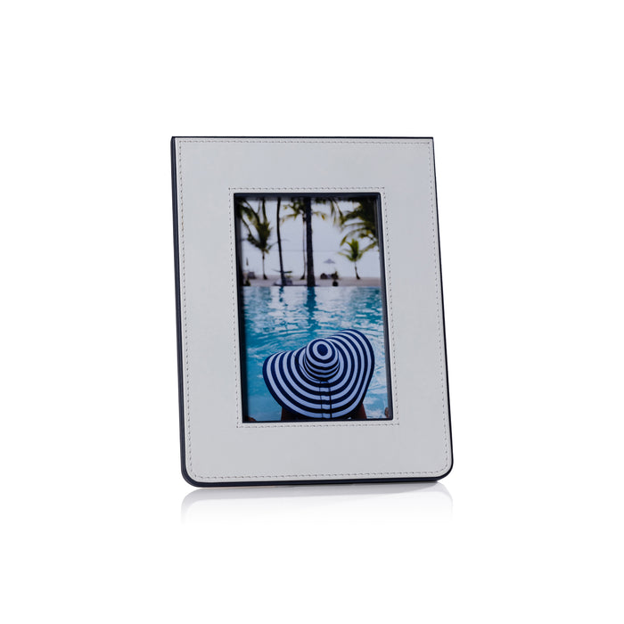 Nappa White & Navy Leather Photo Frame 4x6