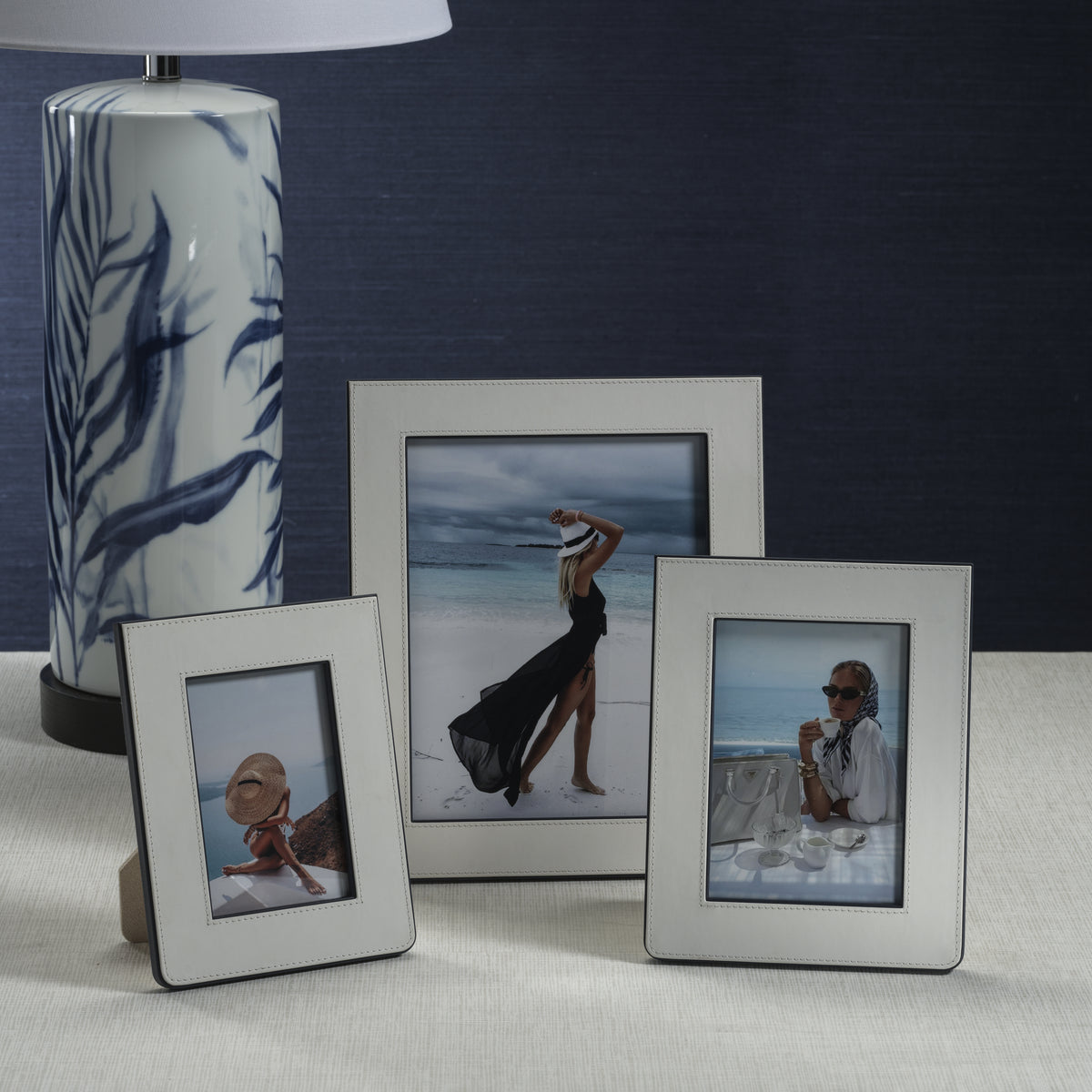 Nappa White & Navy Leather Photo Frame 5x7