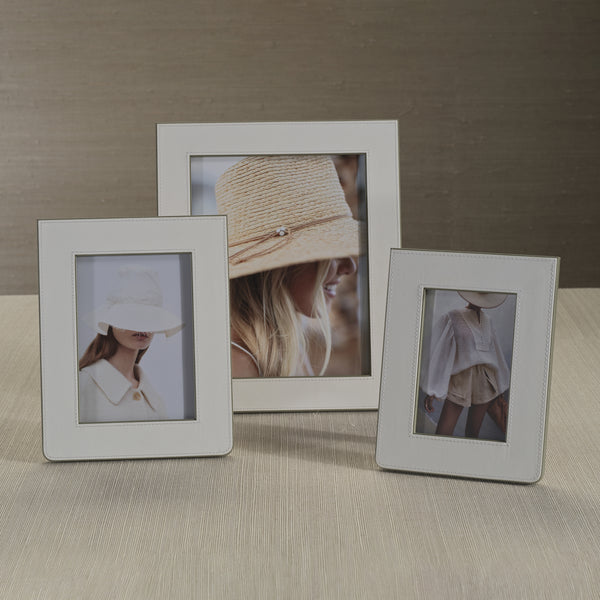 Nappa White & Gray Leather Photo Frame 4x6