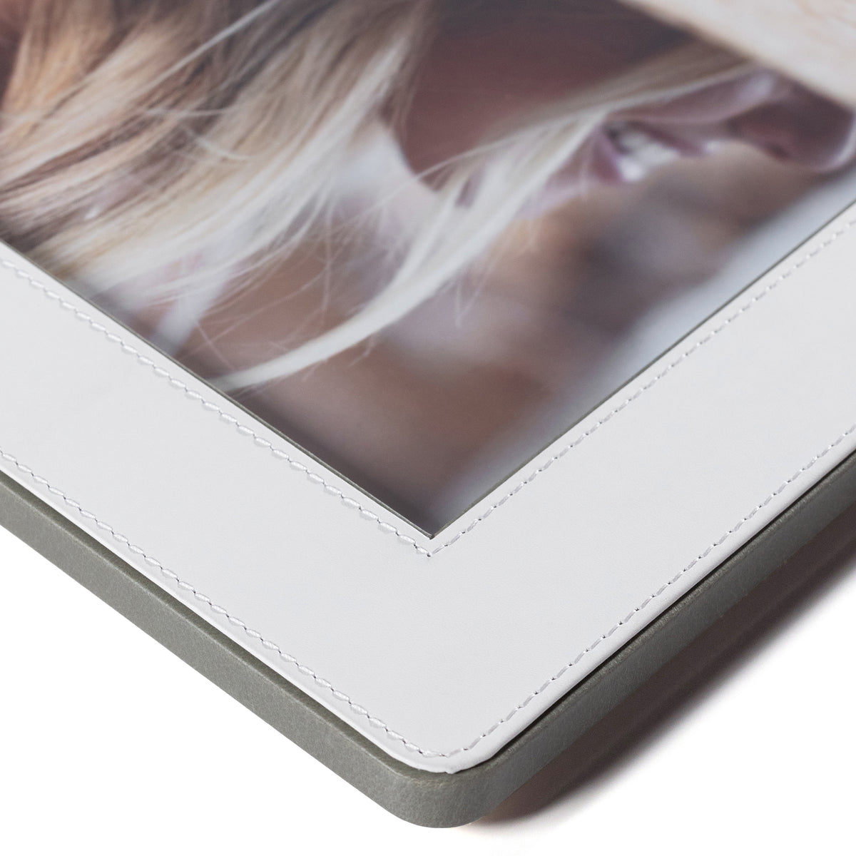 Nappa White & Gray Leather Photo Frame 4x6