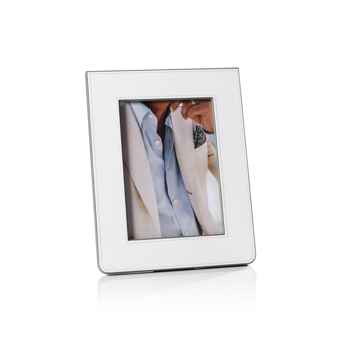 Nappa White & Gray  Leather Photo Frame 5x7