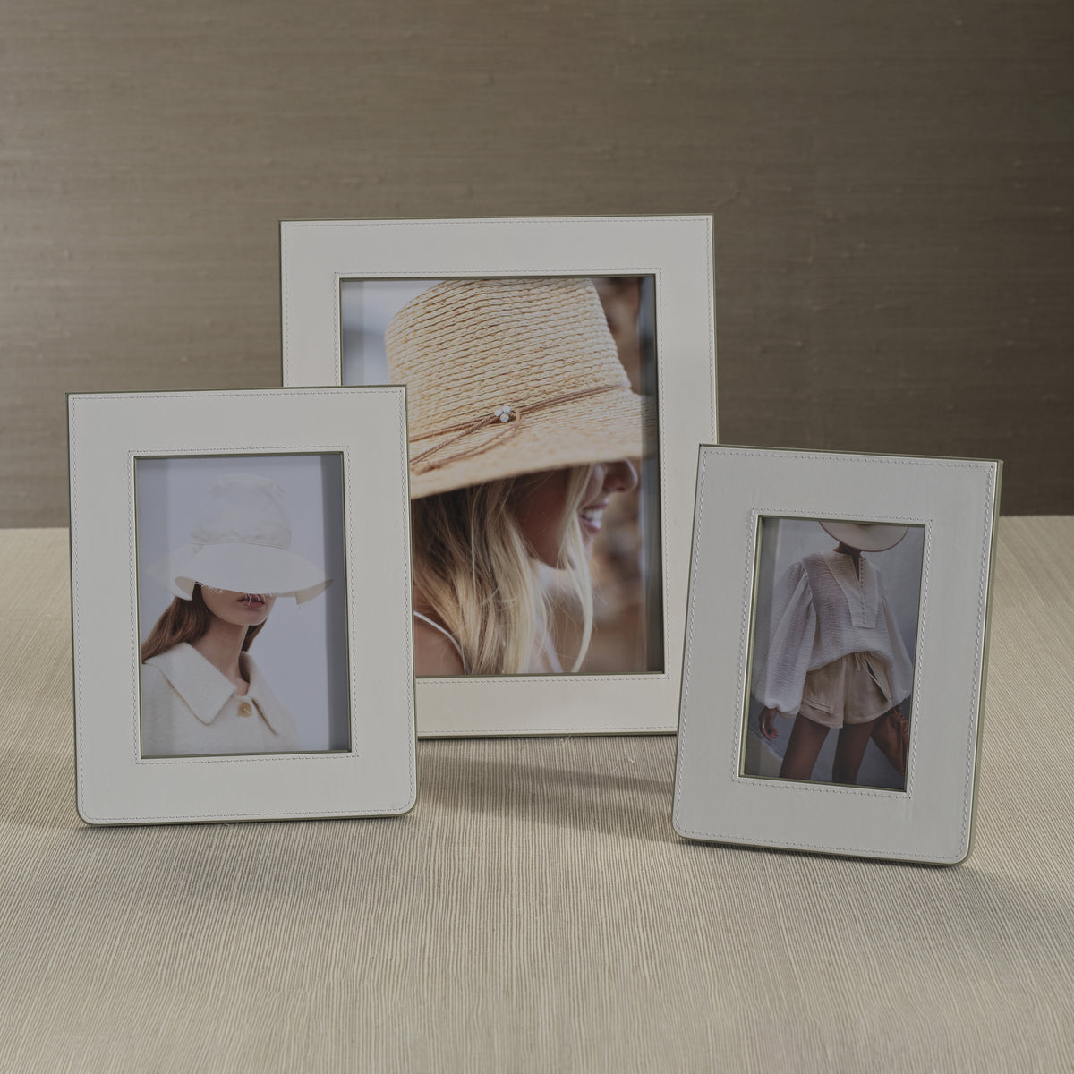 Nappa White & Gray Leather Photo Frame 8x10