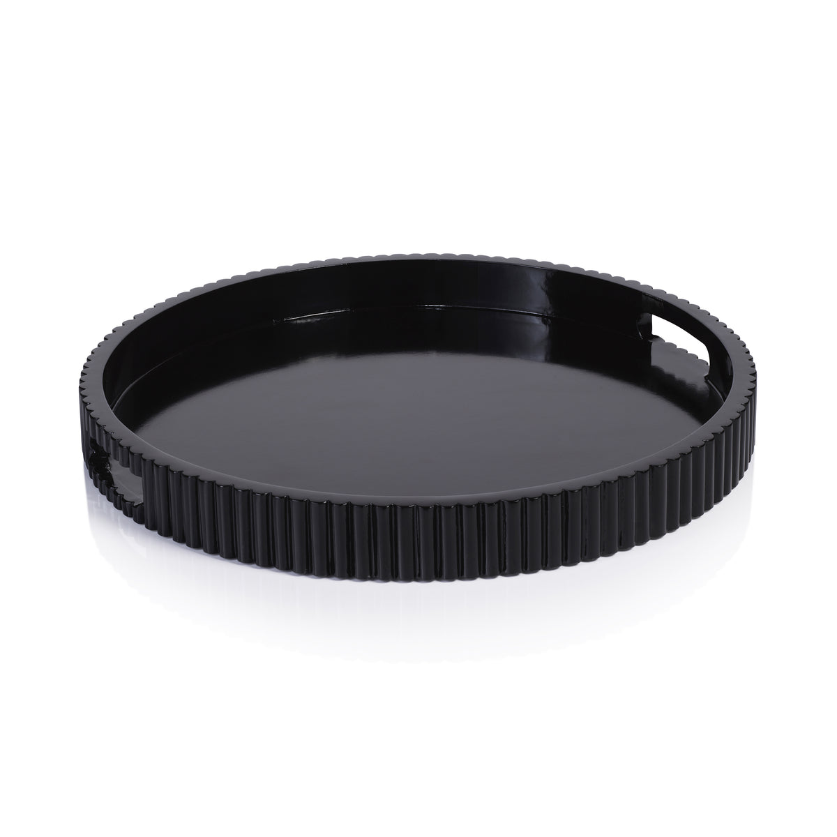 Tivoli Fluted Black Lacquered Round Tray