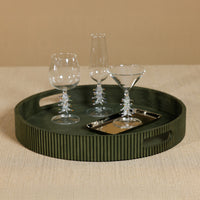 Round Fluted Green Leather Tray