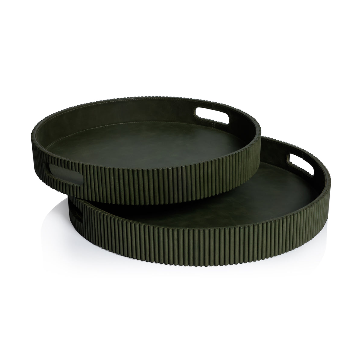 Round Fluted Green Leather Tray