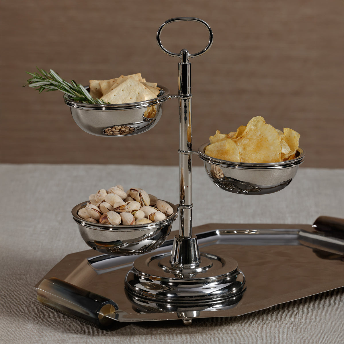 Polished Nickel 3-Tier Appetizer and Condiment Server