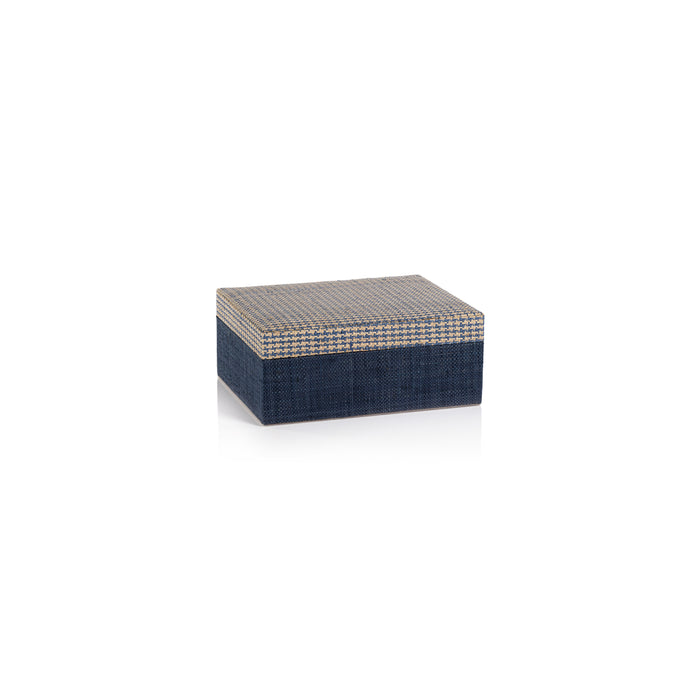 Torrie Navy Houndstooth Raffia Decorative Box