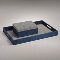 Torrie Navy Houndstooth Raffia Decorative Tray