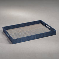 Torrie Navy Houndstooth Raffia Decorative Tray
