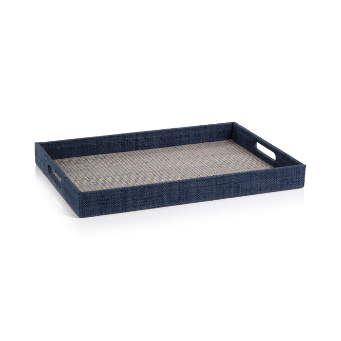Torrie Navy Houndstooth Raffia Decorative Tray