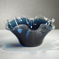 Royal Blue Tall Wave Glass Decorative Bowl
