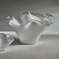 Royal White Tall Wave Glass Decorative Bowl