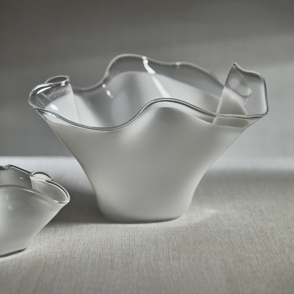 Royal White Tall Wave Glass Decorative Bowl