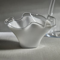 Royal White Tall Wave Glass Decorative Bowl