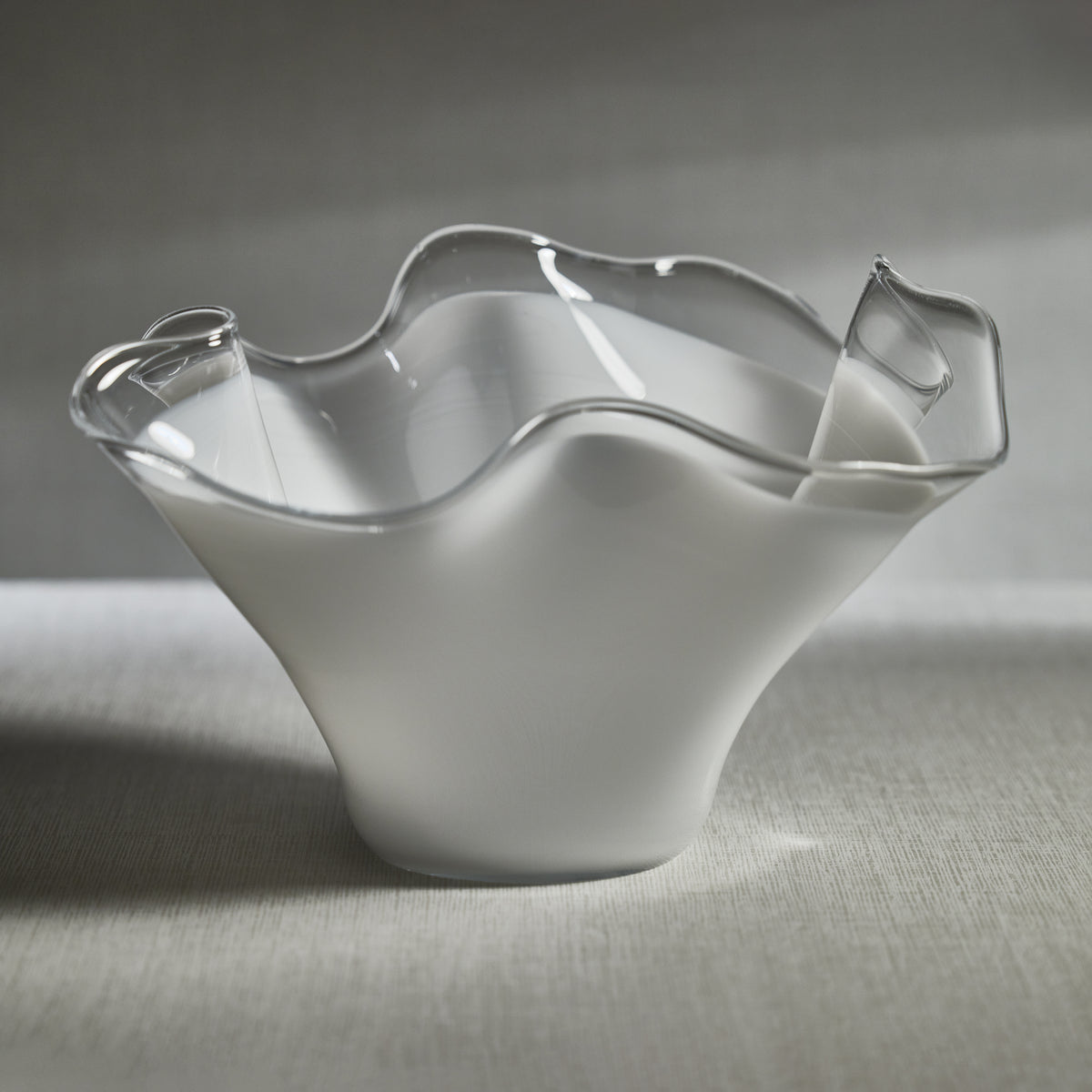 Royal White Tall Wave Glass Decorative Bowl