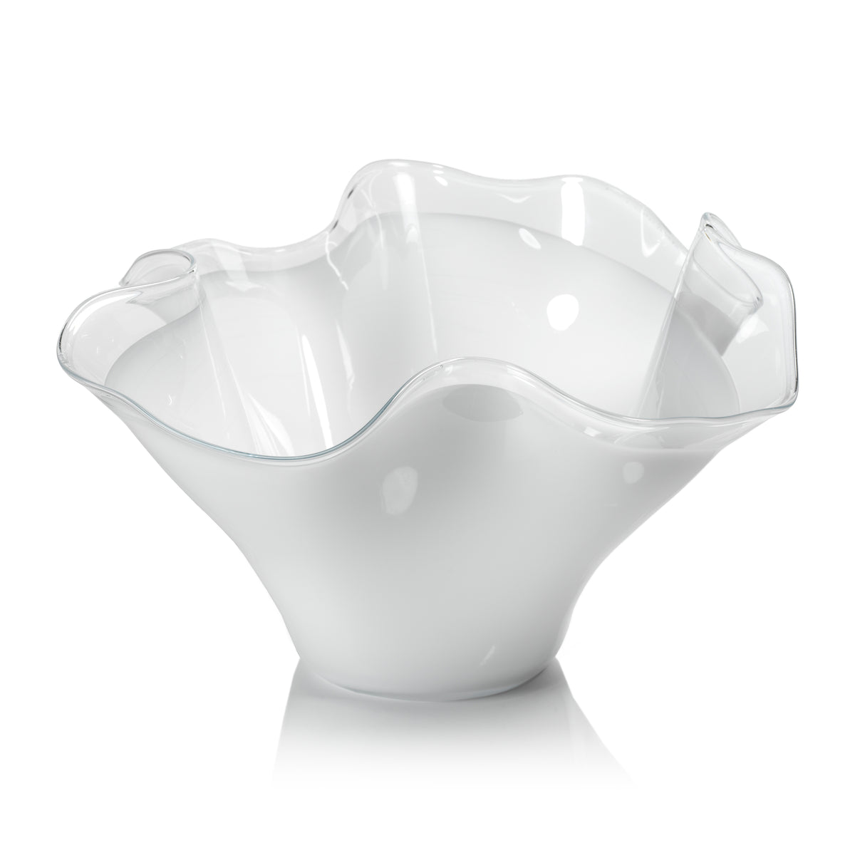 Royal White Tall Wave Glass Decorative Bowl