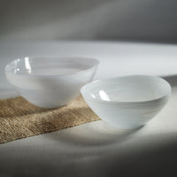 Monte Carlo Large White Alabaster Glass Bowls, Set of 2