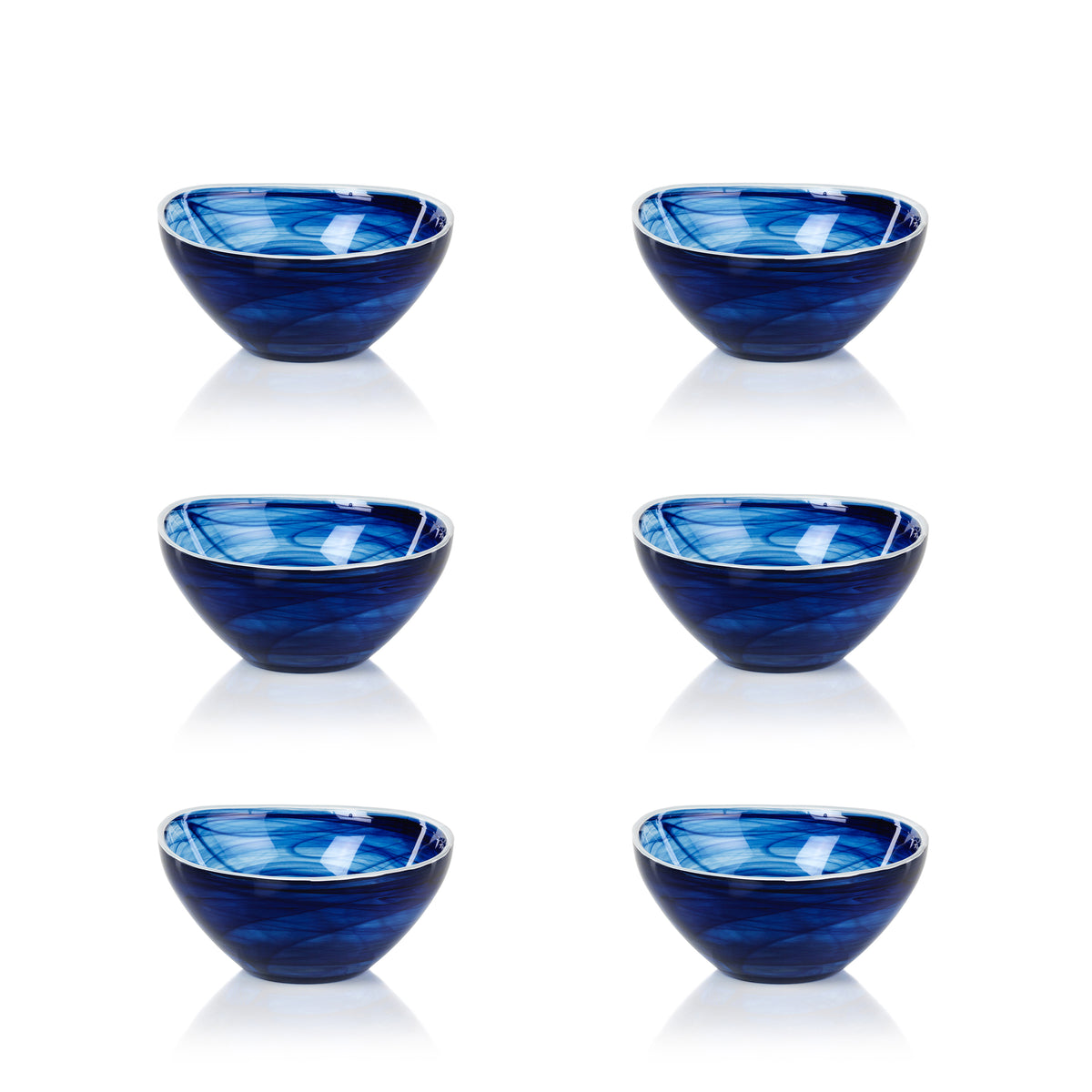 Monte Carlo Small Indigo Alabaster Glass Bowls, Set of 6