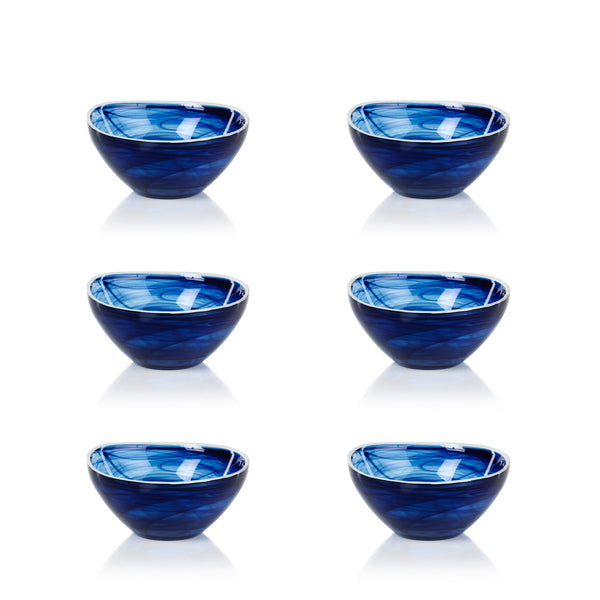 Monte Carlo Small Indigo Alabaster Glass Bowls, Set of 6