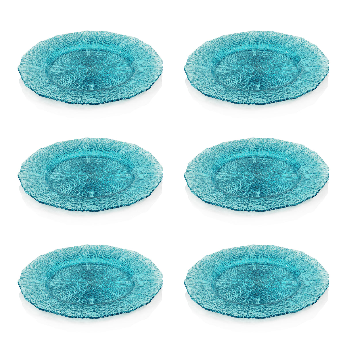Exuma 12.75" Aqua Blue Glass Charger Plates, Set of 6