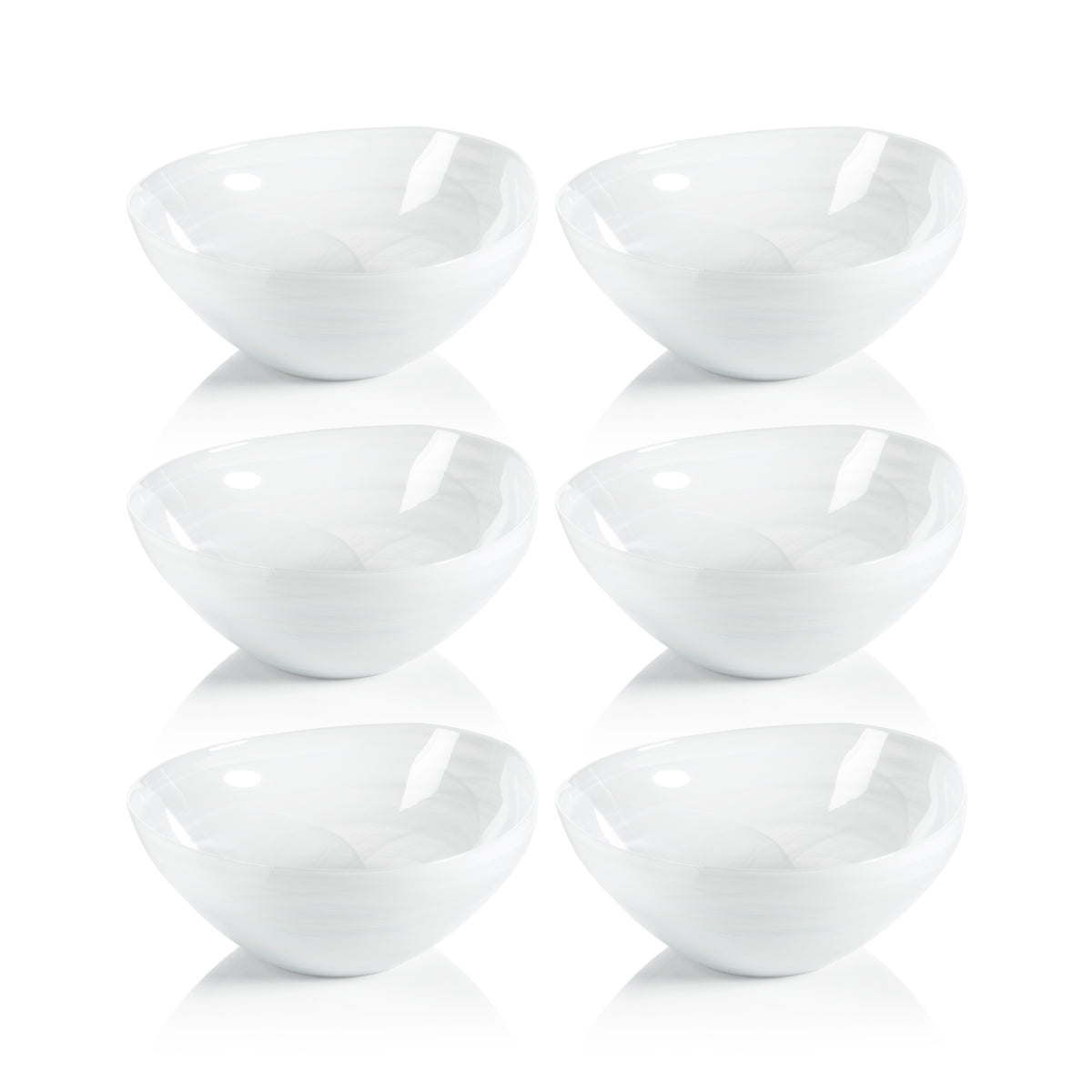 Monte Carlo White Alabaster Medium Glass Bowls, Set of 6