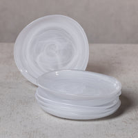 Monte Carlo White Alabaster Glass Plates, Small, Set of 6