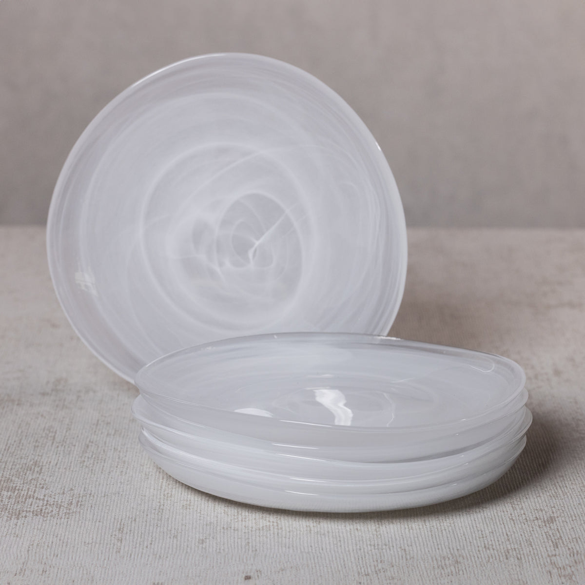 Monte Carlo White Alabaster Glass Plates, Medium, Set of 6