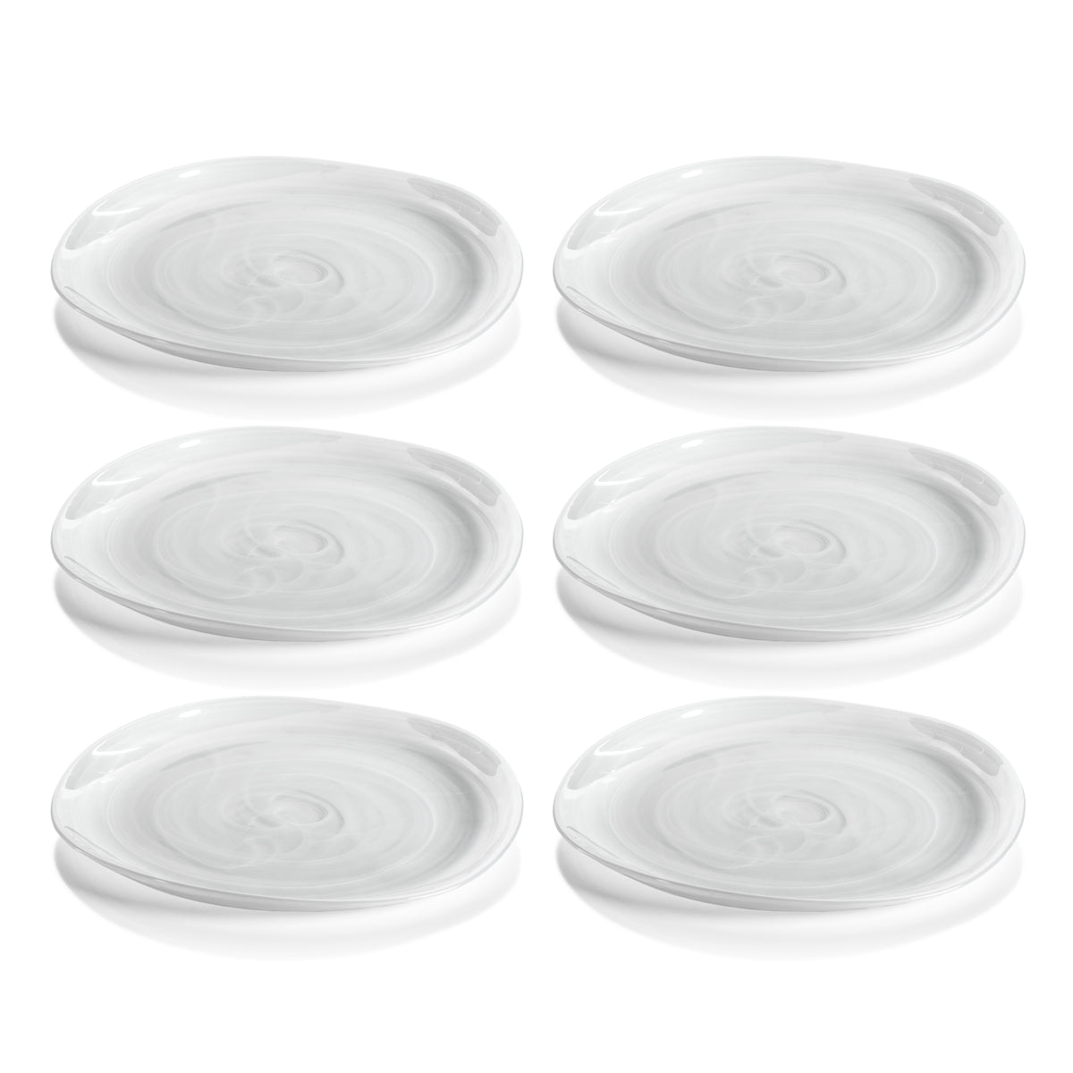 Monte Carlo White Alabaster Glass Plates, Large, Set of 6