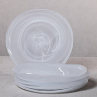 Monte Carlo White Alabaster Glass Plates, Large, Set of 6