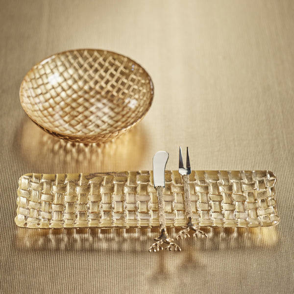 Braided Gold Glass Rectangular Plates, Set of 6
