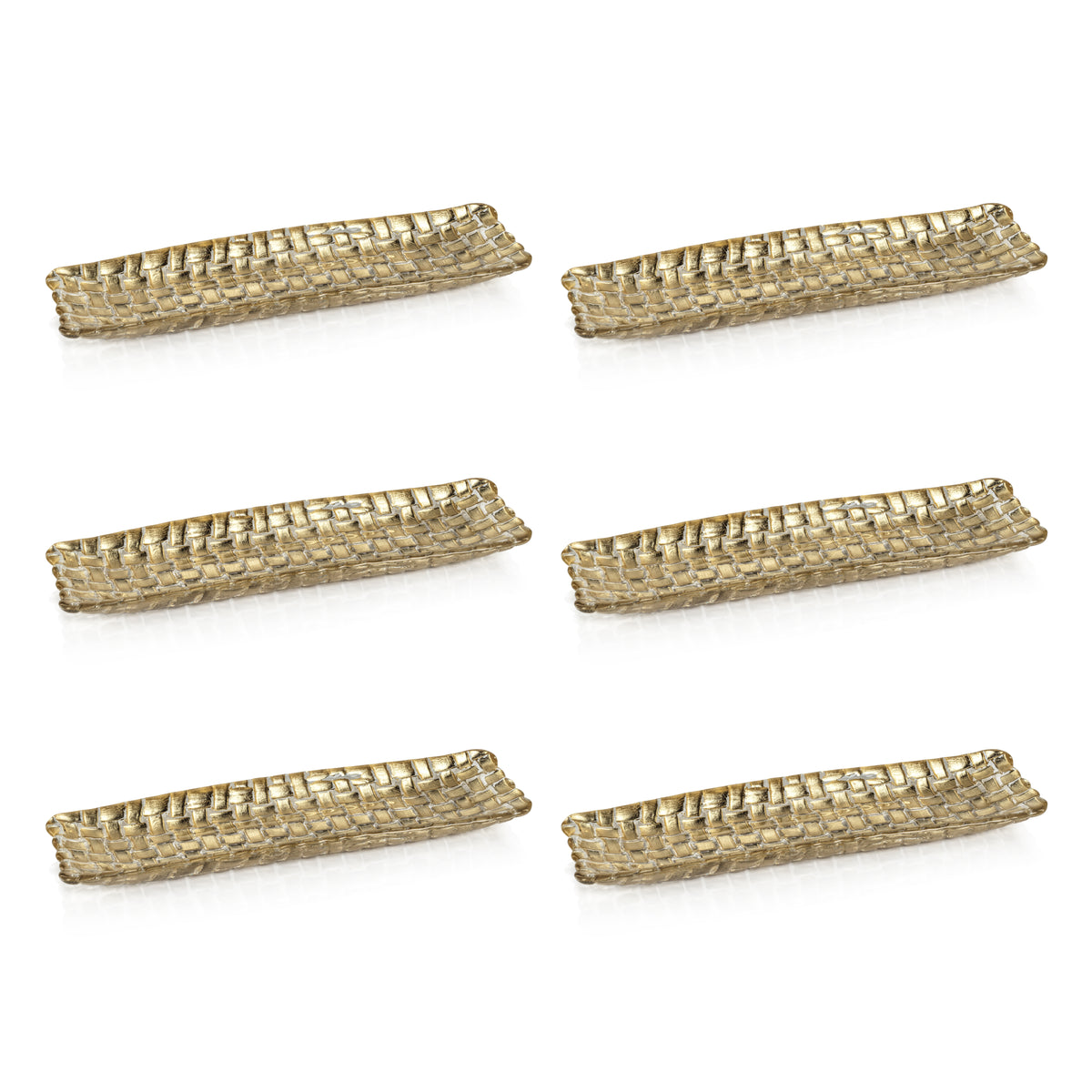 Braided Gold Glass Rectangular Plates, Set of 6