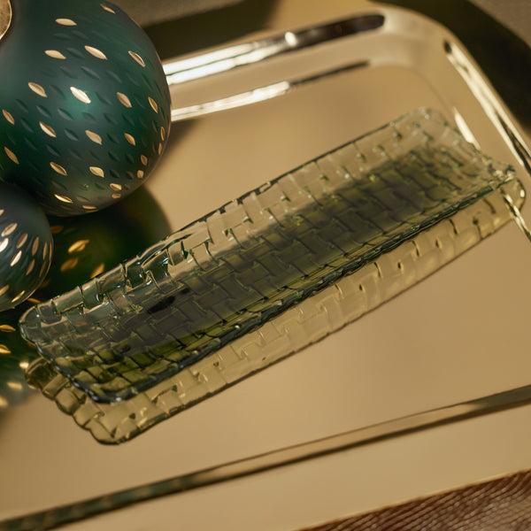 Braided Green Glass Rectangular Plates, Set of 6